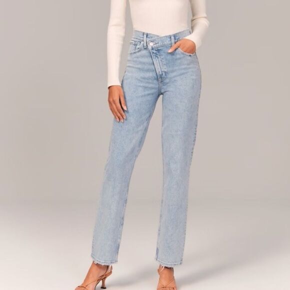 Abercrombie & Fitch Sky Blue Straight Leg Jeans High Waisted - Picture 1 of 10